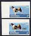 Stroma 1969 Dogs 4d (Husky) imperf single with albino Europa 1969 opt plus imperf normal, both unmounted mint, stamps on dogs, stamps on europa