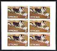 Stroma 1969 Dogs 1s3d (Collie) complete imperf sheetlet of 6 with 'Europa 1969' opt unmounted mint, stamps on dogs, stamps on europa