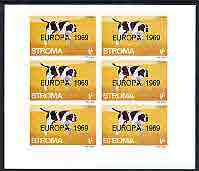 Stroma 1969 Dogs 1s (Pointer) complete imperf sheetlet of 6 with 'Europa 1969' opt unmounted mint, stamps on dogs, stamps on europa