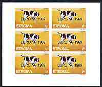 Stroma 1969 Dogs 1s (Pointer) complete imperf sheetlet of 6 with Europa 1969 opt unmounted mint, stamps on dogs, stamps on europa