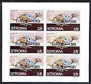 Stroma 1969 Dogs 2s6d (Greyhound) complete imperf sheetlet of 6 with Europa 1969 opt unmounted mint, stamps on dogs, stamps on europa