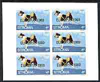 Stroma 1969 Dogs 4d (Husky) complete imperf sheetlet of 6 with 'Europa 1969' opt unmounted mint, stamps on , stamps on  stamps on dogs, stamps on  stamps on europa