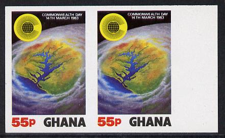 Ghana 1983 Commonwealth Day 55p (Satellite view of Ghana) imperf pair unmounted mint (as SG 1020), stamps on , stamps on  stamps on communications   constitutions  maps