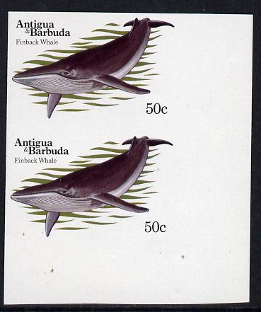 Antigua 1983 Whales 50c (Fin Whale) unmounted mint imperf pair (as SG 789), stamps on , stamps on  stamps on animals  marine-life  whales  varieties