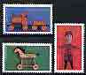 Canada 1979 Christmas (Toys) set of 3 unmounted mint, SG 962-64, stamps on , stamps on  stamps on christmas, stamps on  stamps on toys, stamps on  stamps on trains, stamps on  stamps on horses