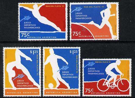 Argentine Republic 1995 Pan-American Games set of 5 (Cycling, Gymnastics, Football, etc) unmounted mint, stamps on , stamps on  stamps on bicycles, stamps on gymnastics, stamps on football, stamps on sport, stamps on  stamps on  gym , stamps on  stamps on gymnastics, stamps on  stamps on 