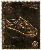 Staffa 1982 Mary Rose \A38 Leather Shoe embossed in 23k gold foil unmounted mint, stamps on ships, stamps on history, stamps on fashions, stamps on clothes