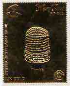 Staffa 1982 Mary Rose \A38 Thimble embossed in 23k gold foil unmounted mint, stamps on ships, stamps on history, stamps on textiles