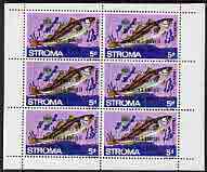 Stroma 1970 Fish 5d (Haddock) with silver dot obliterating 6th then optd 5th Anniversary of Death of Sir Winston Churchill complete perf sheetlet of 6 values unmounted mi..., stamps on fish, stamps on churchill