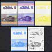 Tuvalu 1985 Locomotives #5 (Leaders of the World) $1 'Class 1070 4-4-2' set of 5 imperf progressive proof pairs comprising 3 individual colours plus 2 & 3 colour composites unmounted mint (5 se-tenant proof pairs as SG 354a), stamps on railways