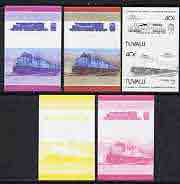 Tuvalu 1985 Locomotives #5 (Leaders of the World) 40c SD-50 Diesel set of 5 imperf progressive proof pairs comprising 3 individual colours plus 2 & 3 colour composites un..., stamps on railways