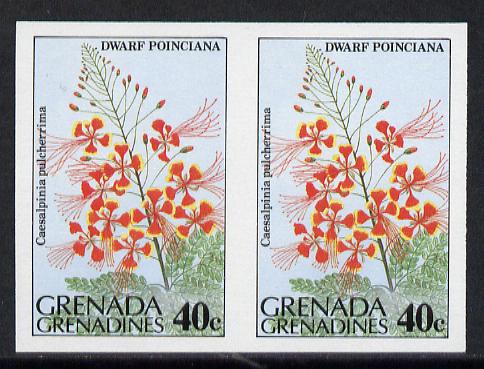 Grenada - Grenadines 1984 Flowers 40c (Dwarf Poinciana) unmounted mint imperf pair (as SG 584), stamps on flowers