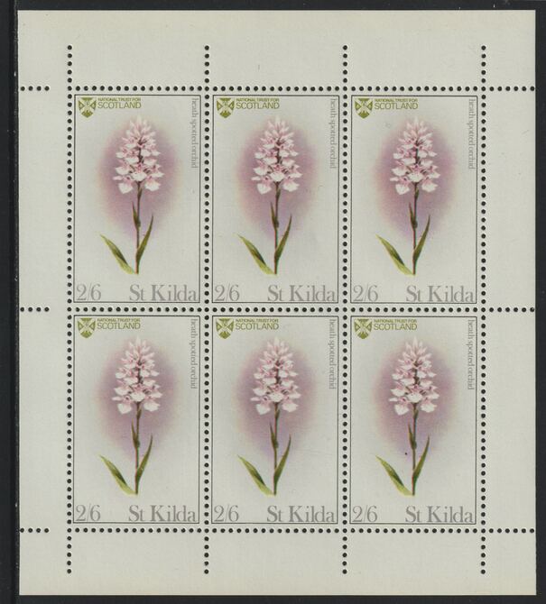 St Kilda 1970 Flowers 2s6d (Heath Spotted Orchid) complete perf sheetlet of 6 unmounted mint, stamps on flowers, stamps on orchids