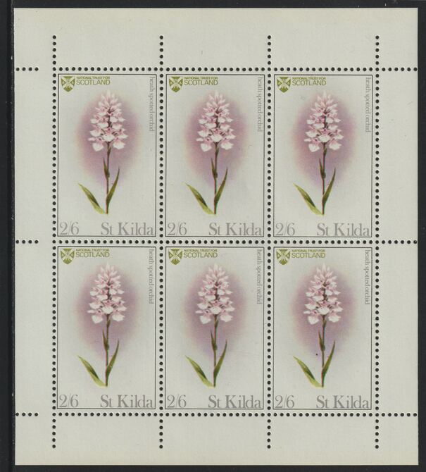 St Kilda 1970 Flowers 2s6d (Heath Spotted Orchid) complete perf sheetlet of 6 unmounted mint, stamps on , stamps on  stamps on flowers, stamps on  stamps on orchids