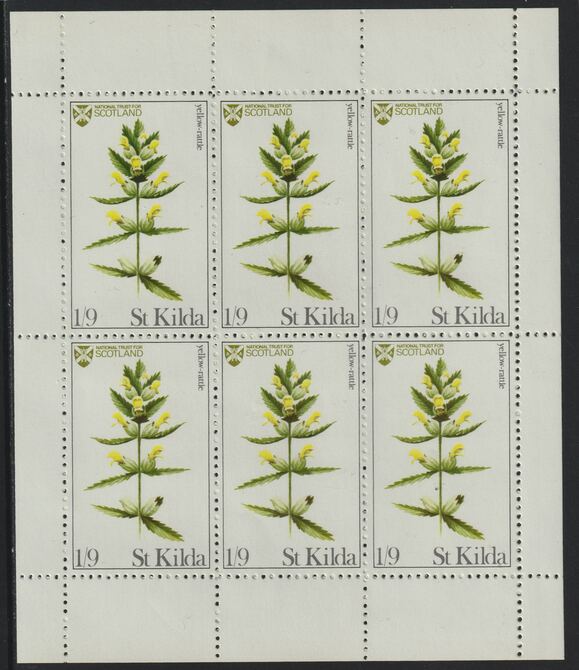 St Kilda 1970 Flowers 1s9d (Yellow Rattle) complete perf sheetlet of 6 unmounted mint, stamps on , stamps on  stamps on flowers, stamps on  stamps on 