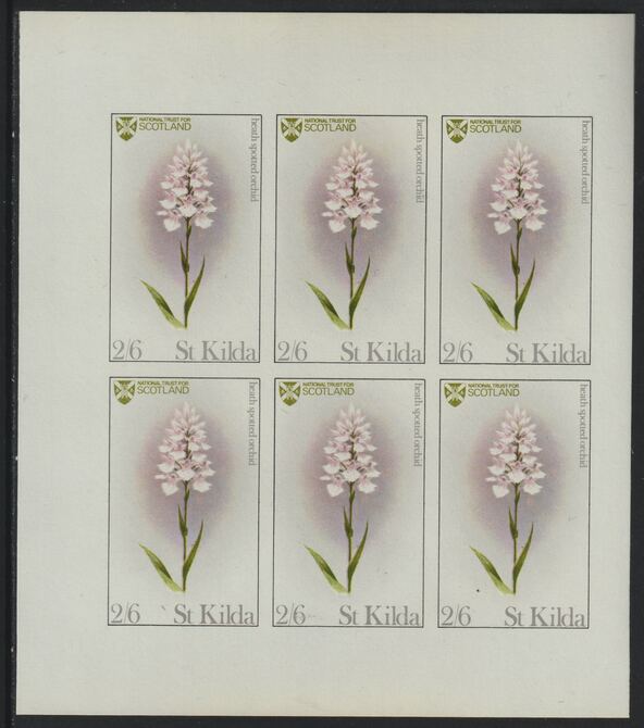St Kilda 1970 Flowers 2s6d (Heath Spotted Orchid) complete imperf sheetlet of 6 unmounted mint, stamps on flowers, stamps on orchids
