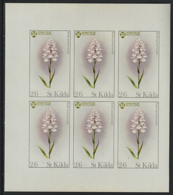 St Kilda 1970 Flowers 2s6d (Heath Spotted Orchid) complete imperf sheetlet of 6 unmounted mint, stamps on , stamps on  stamps on flowers, stamps on  stamps on orchids