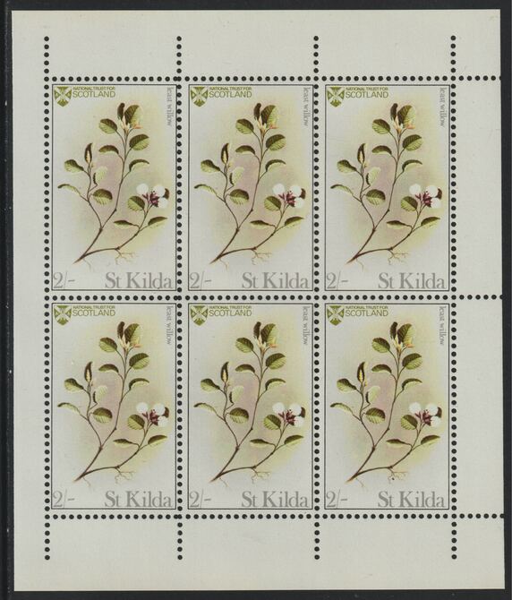 St Kilda 1969 Flowers 2s (Least Willow) complete perf sheetlet of 6 unmounted mint, stamps on , stamps on  stamps on flowers, stamps on  stamps on 