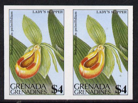 Grenada - Grenadines 1984 Flowers $4 (Lady's Slipper) unmounted mint imperf pair (as SG 586), stamps on orchids