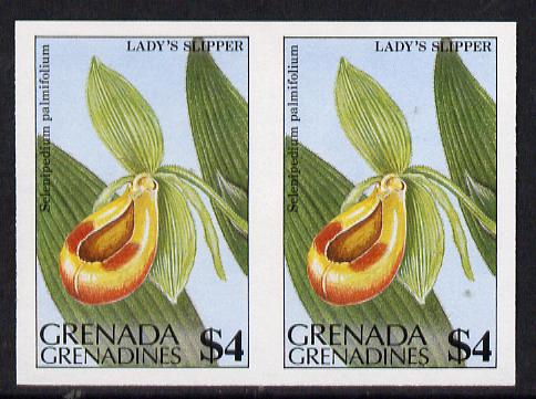 Grenada - Grenadines 1984 Flowers $4 (Ladys Slipper) unmounted mint imperf pair (as SG 586), stamps on orchids