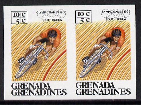 Grenada - Grenadines 1986 Olympic Games 10c (Cycling) unmounted mint imperf pair (as SG 804), stamps on , stamps on  stamps on bicycles   olympics  sport  transport