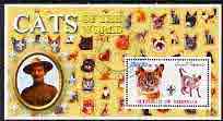 Somalia 2002 Domestic Cats of the World perf s/sheet #02 with Scout Logo & Baden Powell in background, fine cto used , stamps on cats, stamps on scouts