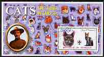 Somalia 2002 Domestic Cats of the World perf s/sheet #05 with Scout Logo & Baden Powell in background, fine cto used , stamps on cats, stamps on scouts