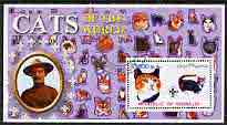 Somalia 2002 Domestic Cats of the World perf s/sheet #06 with Scout Logo & Baden Powell in background, fine cto used , stamps on cats, stamps on scouts