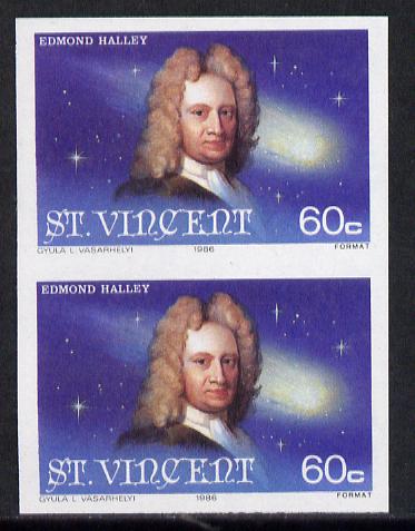 St Vincent 1986 Halley's Comet 60c (Edmond Halley) imperf single as SG 974 unmounted mint, stamps on space, stamps on halley