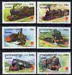 Cambodia 2001 Steam Locos (with Phila Nippon 01 Logo) perf set of 6 unmounted mint SG 2149-54, stamps on , stamps on  stamps on railways, stamps on  stamps on stamp exhibitions