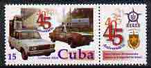 Cuba 2004 45th Anniversary of National Police 15c se-tenant with label unmounted mint, stamps on , stamps on  stamps on cars, stamps on  stamps on police