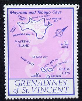 St Vincent - Grenadines 1977 the unissed Map stamp (without value) with Royal Visit overprint omitted (Map of Mayreau Island in violet) unmounted mint, stamps on , stamps on  stamps on maps, stamps on royal visit