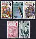 Guernsey 1993 Birth Bicentenary of Thomas De La Rue (printer) perf set of 5 unmounted mint, SG 617-21, stamps on printing, stamps on personalities, stamps on finance, stamps on playing cards, stamps on stamp on stamp, stamps on , stamps on stamponstamp