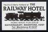 Match Box Label - The Railway Hotel (showing silhouette of steam loco in black) unused and pristine, stamps on railways, stamps on hotels