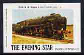 Match Box Label - The Evening Star (Macclesfield) unused and pristine, stamps on railways, stamps on 