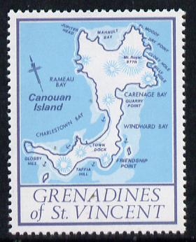St Vincent - Grenadines 1977 the unissed Map stamp (without value) with Royal Visit overprint omitted (Map of Canouan Island in blue) unmounted mint, stamps on maps, stamps on royal visit