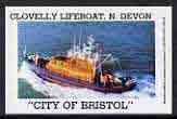 Match Box Label - Clovelly Lifeboat (showing City of Bristol Lifeboat) unused and pristine, stamps on lifeboats, stamps on rescue