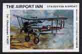 Match Box Label - The Airport Inn, Staverton Airport (showing early Bi-plane) unused and pristine, stamps on aviation, stamps on airports