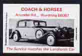 Match Box Label - Coach and Horses, Worthing (showing early Rolls Royce) unused and pristine, stamps on cars, stamps on rolls