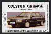 Match Box Label - Colston Garage, Lanarkshire (showing Renault) unused and pristine, stamps on cars, stamps on renault