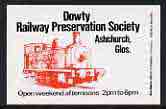 Match Box Label - Dowty Railway Preservation Society (showing Narrow Gauge Steam Loco) unused and pristine, stamps on railways