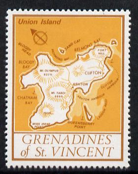St Vincent - Grenadines 1977 the unissed Map stamp (without value) with Royal Visit overprint omitted (Map of Union Island in orange) unmounted mint, stamps on maps, stamps on royal visit
