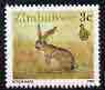 Zimbabwe 1990 Scrub hare 3c from def set, unmounted mint SG 770*, stamps on , stamps on  stamps on animals