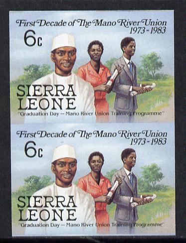 Sierra Leone 1984 Mano River 6c (Graduation Day) imperf pair unmounted mint (as SG 783), stamps on education   rivers