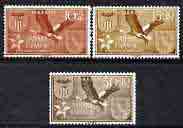 Spanish Sahara 1958 Aid for Valencia (Stork & Arms) perf set of 3 unmounted mint, SG 143-45, stamps on birds, stamps on storks, stamps on arms, stamps on heraldry