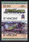 St Vincent 1983 Locomotives #1 (Leaders of the World) $2.50 se-tenant pair wrongly inscribed '4-6-0' (instead of '4-4-0') opt'd SPECIMEN unmounted mint (SG 756avar) unmounted mint, stamps on railways