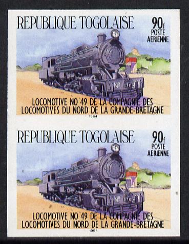 Togo 1984 Railways 90f (Northern Rly Loco) imperf pair (as SG 1754), stamps on , stamps on  stamps on railways