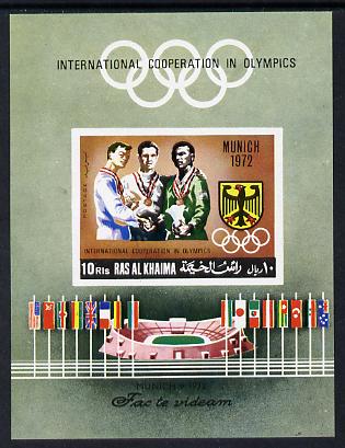 Ras Al Khaima 1969 Olympic Co-operation imperf m/sheet unmounted mint, Mi BL 71B, stamps on sport    flags    olympics