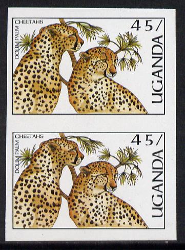 Uganda 1987 Flora & Fauna 45s (Cheetahs & Palm) imperf pair (as SG 564), stamps on animals  cats