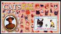 Somalia 2002 Domestic Cats of the World perf s/sheet #12 with Scout Logo & Baden Powell in background, fine cto used , stamps on cats, stamps on scouts